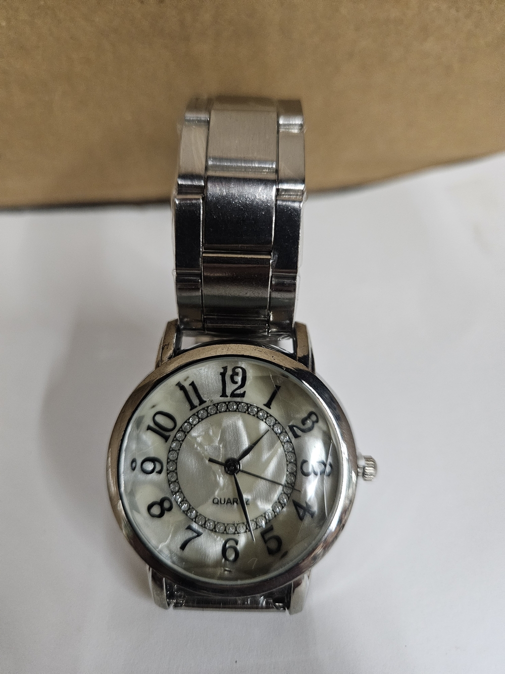 Ladies Silver-Tone Quartz Bracelet Watch with Mother-of-Pearl Dial